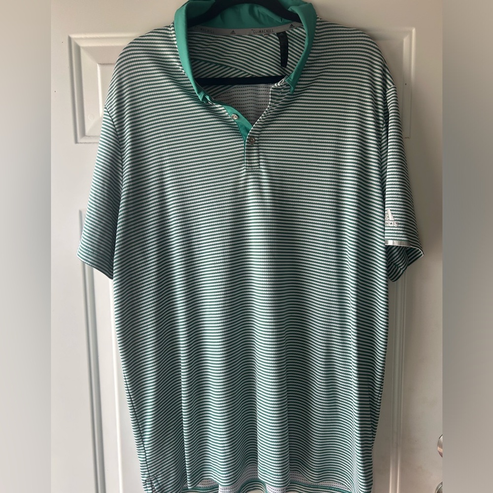 Adidas Green and White ClimaChill Polo
